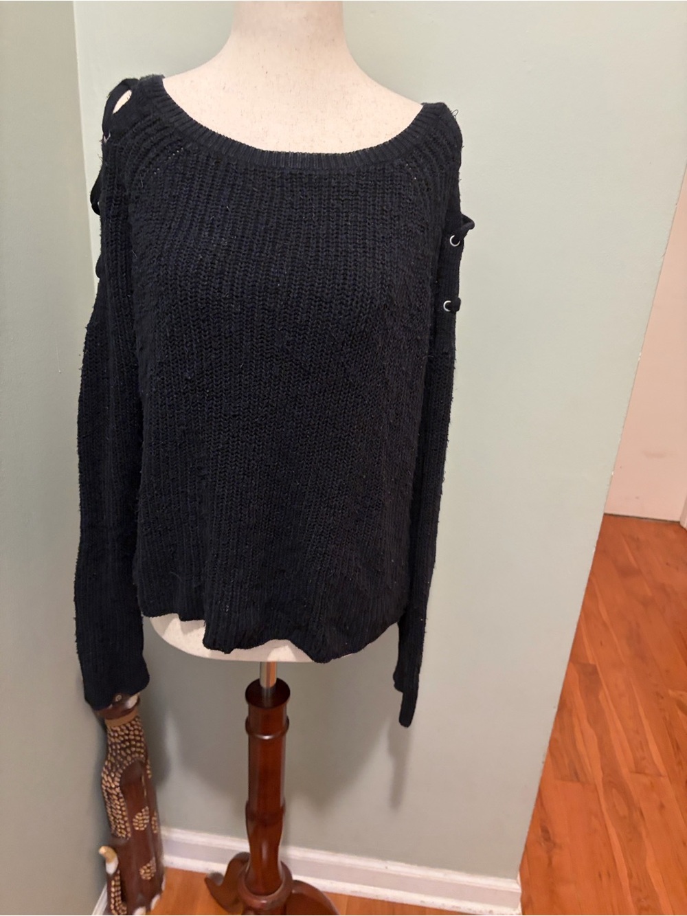 Express Black Off-Shoulder Eyelet Knit Sweater